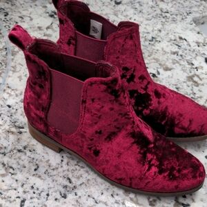 Toms Velvet Ankle Boots in Rich Burgundy